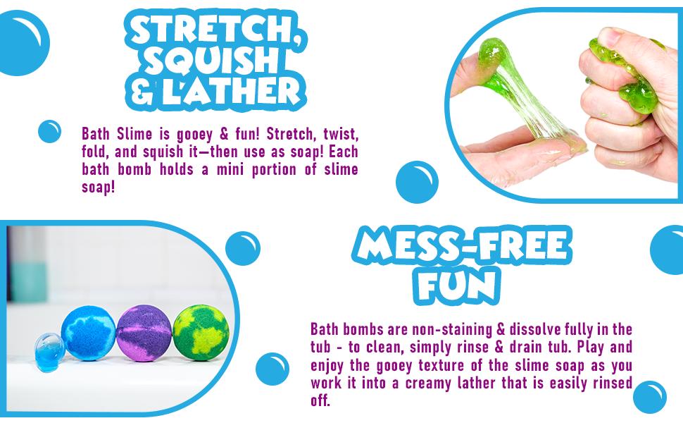 Tub Works Super Goo Bath Slime 'Surprise' Bath Bombs 6 Pack Stretchy Squishy Slime Soap Surprise Inside Sensory Fun Bath Bombs for Kids Non-Toxic & Kid-Friendly Blueberry - Grape Tub Works Super Goo Bath Slime 'Surprise' Bath Bombs 6 Pack Stretchy Squishy Slime Soap Surprise Inside Sensory Fun Bath Bombs for Kids Non-Toxic & Kid-Friendly Blueberry - Grape