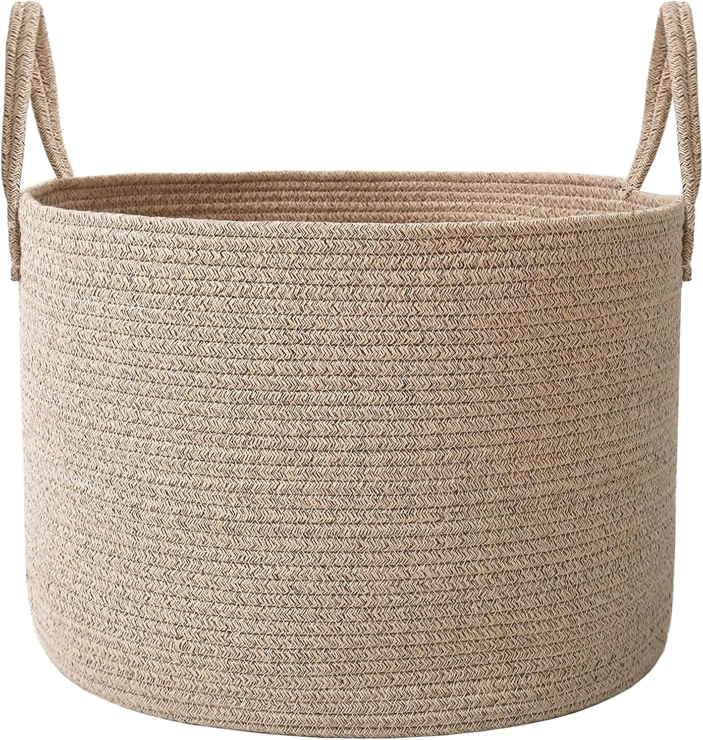JMvicyroam 65L Extra Large Machine Washable Cotton Rope Blanket Basket | Collapsible Laundry Hamper, Reinforced Handles, For Blankets, Pillows, Toys and Clothes, Living Room and Bedroom, Oatmeal