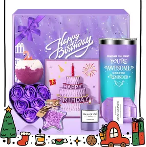 Birthday Gifts Baskets for Women, 7 Pcs Lavender Relaxing Bath Gift Sets, Beauty Birthday Gift for Her, Purple