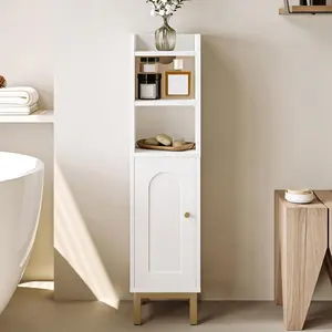 Bathroom storage cabinets, small corner floor cabinet with doors and shelves, narrow toilet paper holder, bathroom organizer with adjustable shelves for small spaces, white