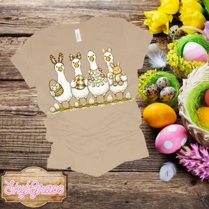 SkyGrace Easter T-Shirt for Women - Adorable Duck Design with Eggs and Baskets - Perfect for Spring Festivals and Casual Wear