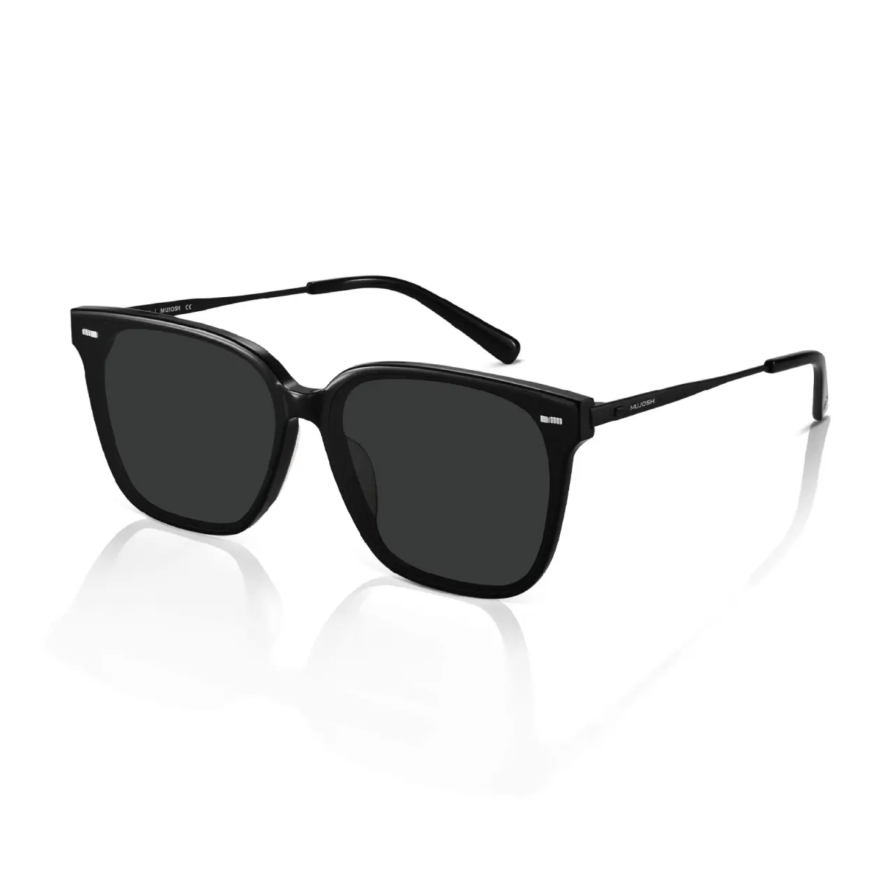 MUJOSH Minimalist Square Polarized Sunglasses for Women Men, Trendy Seamless Flush-Mount Flat Shades for Driving, Travel & Fashion Accessories, Obsidian Black, Exclusive Eyewear Brand of EssilorLuxottica