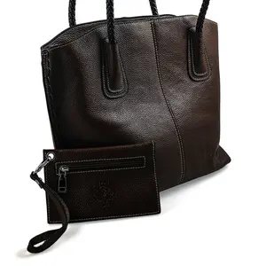 La Marey Brown Genuine Leather Tote Bag with Small Pouch La Marey Brown Genuine Leather Tote Bag with Small Pouch