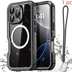 Magnetic Waterproof Phone Case with Lanyard, Shockproof Protection Phone Protector Cover, Phone Accessories Compatible with iPhone 16 Pro Max 16 Plus, Casing