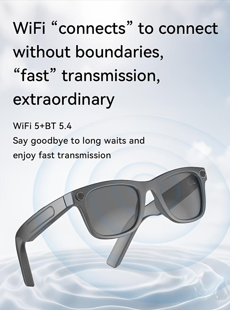 AI Smart Glasses with Camera, 8MP HD Bluetooth Camera Glasses, 2K Video Recording Sunglasses for Women Men, Real Time Translation, Voice Assistant, Open-Ear Audio for Travel, Work Vlog