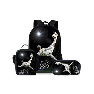 Football Elements Pattern Printed 17-inch Backpack Three-piece Set (Single-layer Backpack + Shoulder Strap Lunch Bag + Single-layer Pencil Bag)