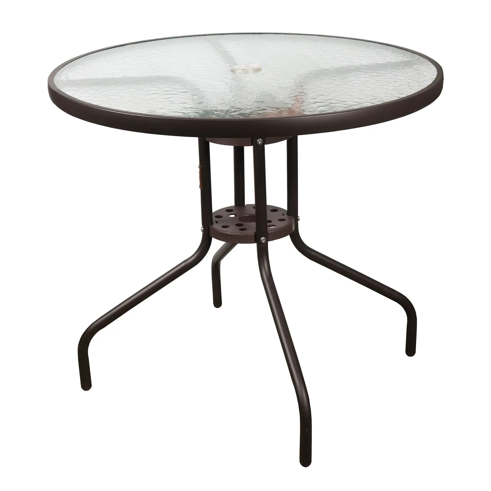 Garden Elements Outdoor Patio Furniture, Round Dining Table, Steel Base and Rim with Water-wave Glass Top, Brown, 31.5"