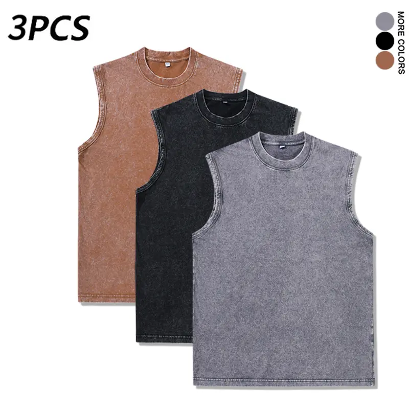 3 pcs men’s 100% cotton tank tops, vintage distressed sleeveless shirts, breathable summer tees,summervibes