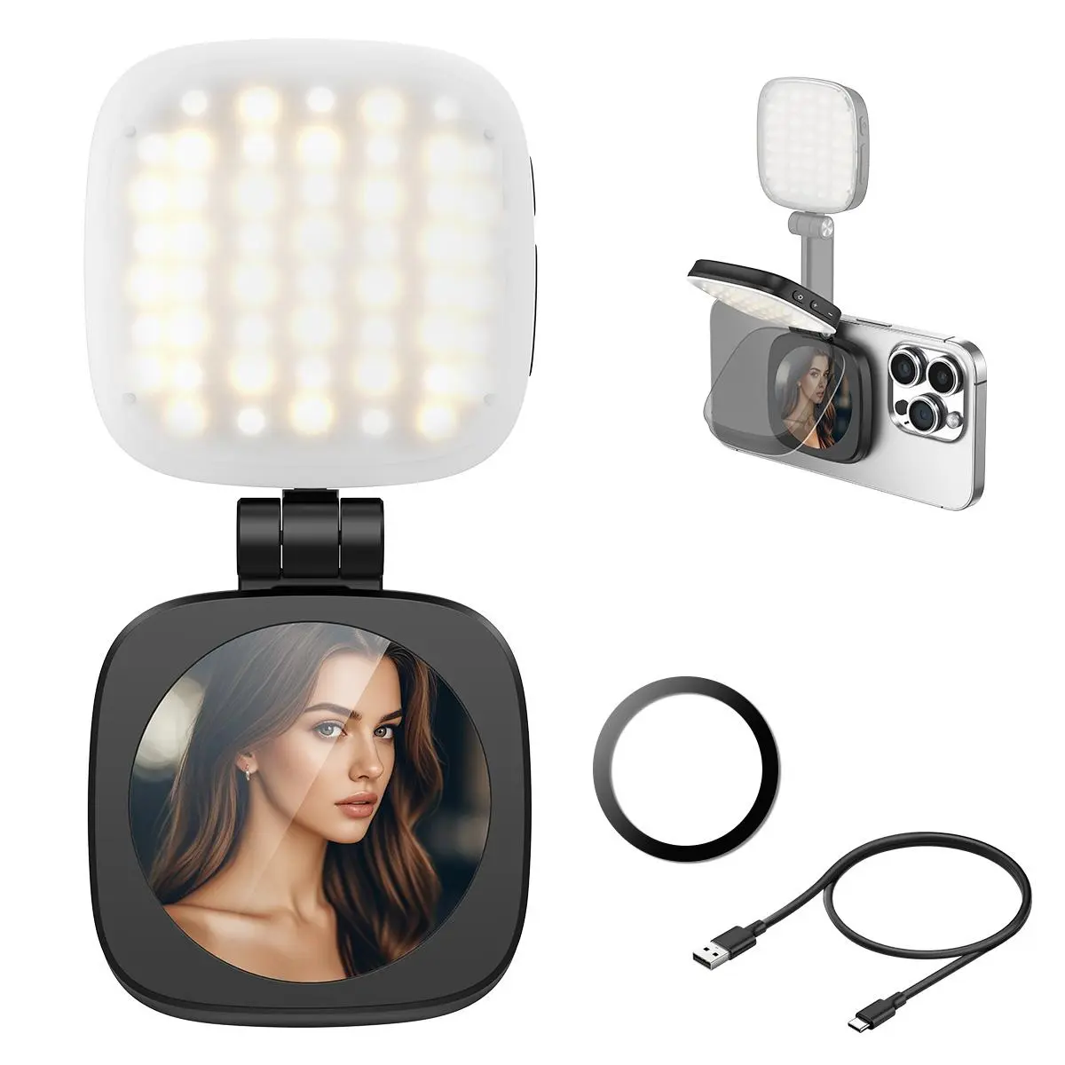 Foldable Magnetic Fill Light, 360° LED Selfie Fill Light, for Selfies, Phone Stand, Magnetic Selfie Light Compatible with MagSafe iPhone
