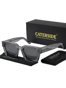 Men's Retro Square Frame Acetate Sunglasses, Trendy Casual Tac Polarized Sunglasses for Everyday Use, Fashion Accessories for Outdoor Activities