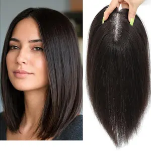 Hair Toppers for Women Real Human Hair Lightweight Clip in Hair Piece Fluffy Straight, Black
