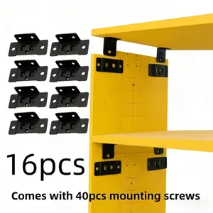 16pcs Furniture Fixing Clip Inserts with 40pcs Wall Mounting Screws, Heavy Duty Metal Shelf Connectors, Right Angle L Brackets, 90 Degree Cabinet Fastening Clips, Wood Board Support Hardware, Simple to Install