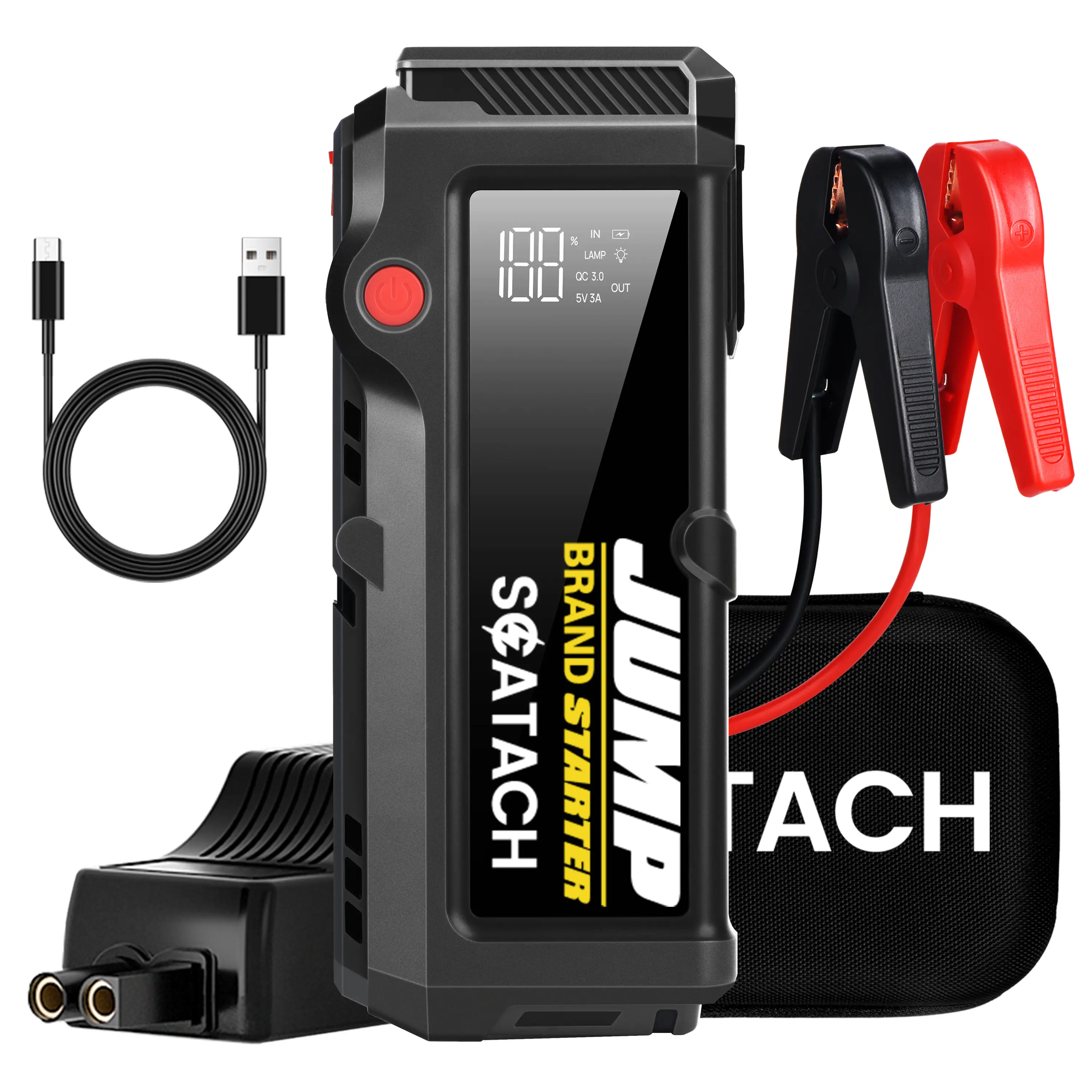 Scatach 019 Car Jump Starter,12V 4000A-5000A Portable Jump Starter Battery Pack (up to 10.0L Gasoline and 8.0L Diesel Engine), with QC3.0,Large Displa