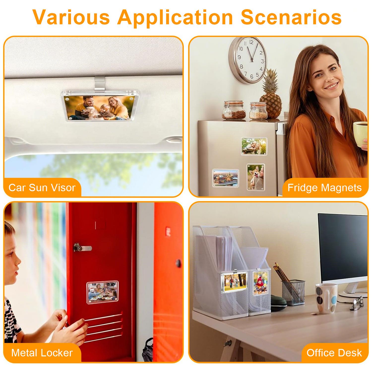 2 Counts Magnetic Car Sun Visor Photo Clips Clear Acrylic Display Frames for Family Pet Photos Easy Clip Driver Gift Daily Use Set for Home Refrigerator Vehicle