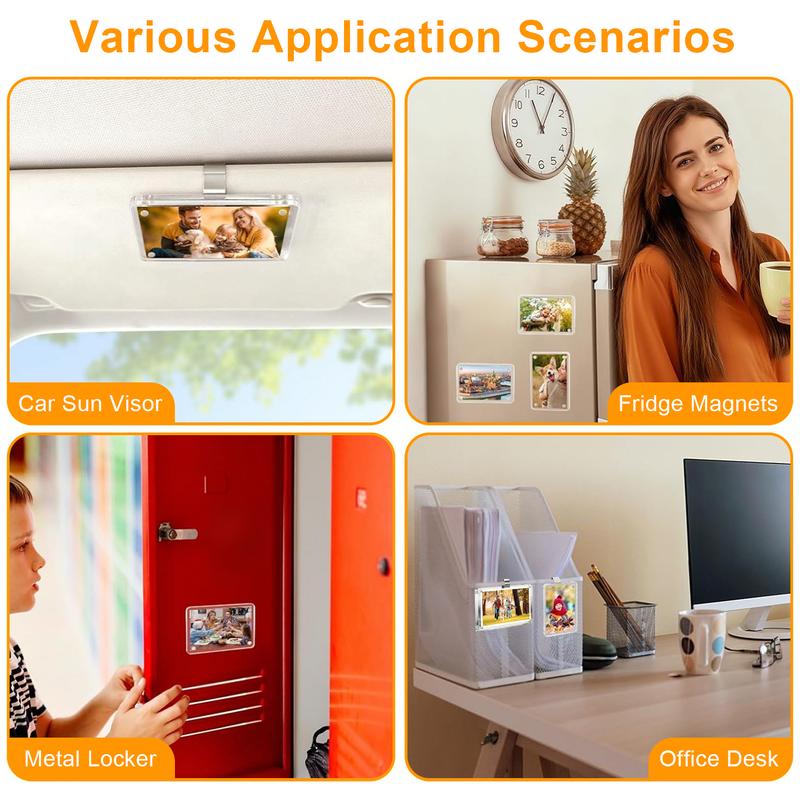 2 Counts Magnetic Car Sun Visor Photo Clips Clear Acrylic Display Frames for Family Pet Photos Easy Clip Driver Gift Daily Use Set for Home Refrigerator Vehicle