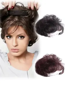 Women Short Human Hair Topper Curly Closure Wiglet Hairpiece Clip in Top Hairpiece Natural Weaving Replacement Hair Topper for Thinning Hair Wavy Hairpieces