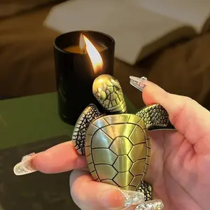 Free delivery of butane lighter (excluding butane) - Creative golden turtle shaped desktop lighter, cool and portable adjustable soft flame lighter, men's fashionable replaceable accessory