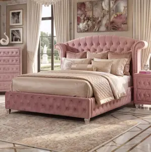 Alzir Royal Velvet Tufted Wingback Bed - Blue or Pink by Furniture of America