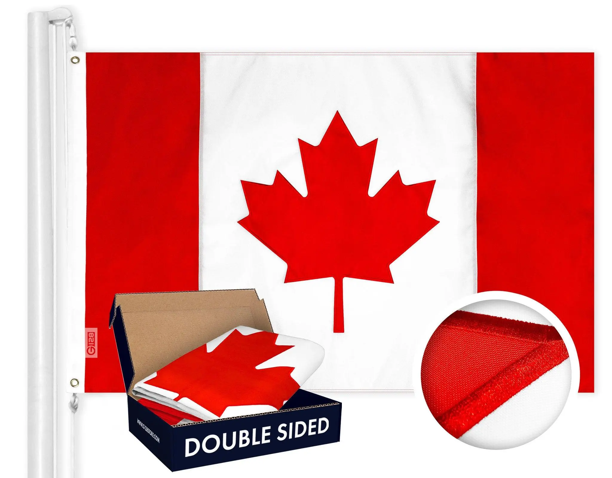 G128 Canada Canadian Flag | 3x6 Ft | Double ToughWeave Series Double Sided Embroidered 210D Poly | Official Proportion, Country Flag, Embroidered Design, Indoor/Outdoor, Brass Grommets, 3-ply