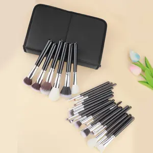 25pcs Makeup Brush Set Premium Synthetic Kabuki Foundation Face Powder Fan Contour Concealer Eye Shadows Eyebrow Eyeliner Make Up Brush Tools Kit(Black)