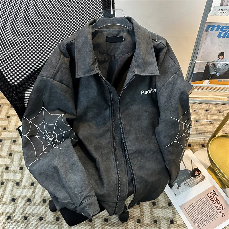 European and American High Street Spider Embroidered PU Leather