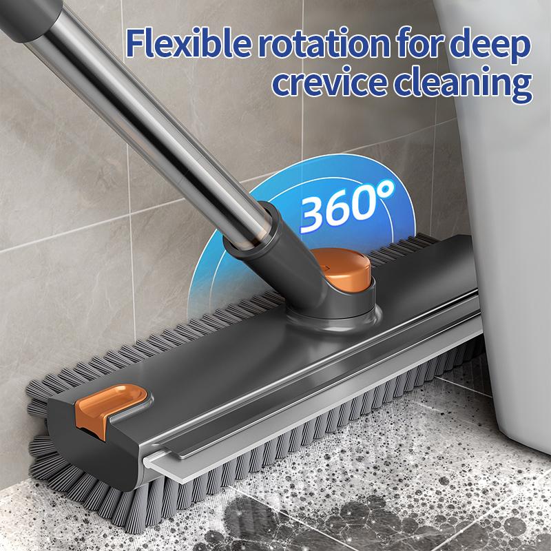 360° Swivel V-Shape Floor Scrub Brush with Squeegee, 2-in-1 Cleaning Brush for Bathroom & Kitchen