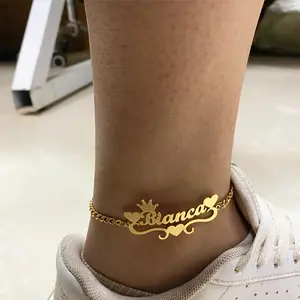 Custom Name Anklet - Elegant Golden-Toned Stainless Steel Personalized Cuban Chain with Heart & Butterfly Charms - Boho/Classic Style - Ideal Gift