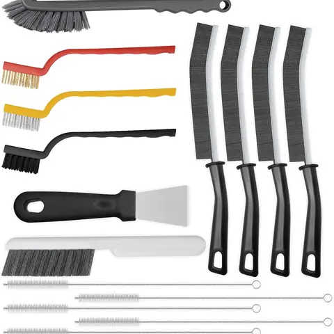 15-Piece Hard Bristle Cleaning Brushes Set - Rust-Proof Metal&Plastic Bend Grout Brush with Ergonomic Design, Hanging Hole for Daily Household Cleaning Home Bathroom Kitchen Crevices Corners