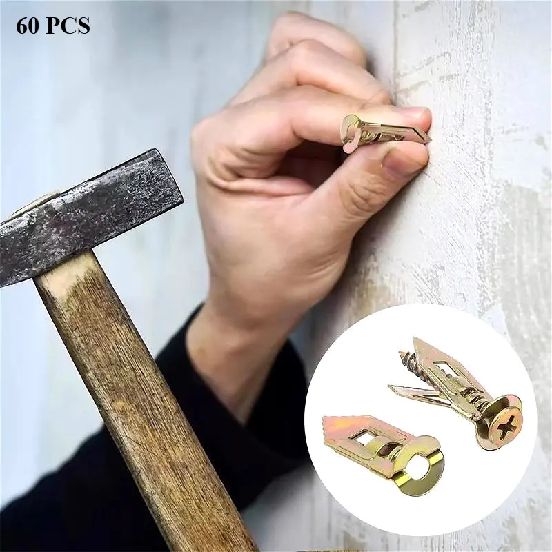 Hollow Wall Mounting Kit, Plasterboard Anchors with Flat-Head Screws, Self-Drilling Fasteners for TV, Cabinet and Bicycle Fixing