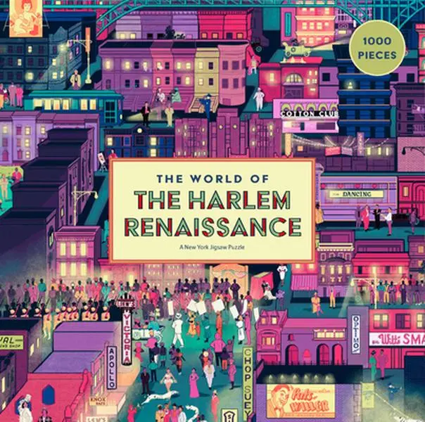 The World of the Harlem Renaissance 1000-Piece High Quality Safe English Jigsaw Puzzle by Artist Noa Denmon - Featuring Poet Hughes, Louis Armstrong, Novelists, Zora Neale Hurston Artwork