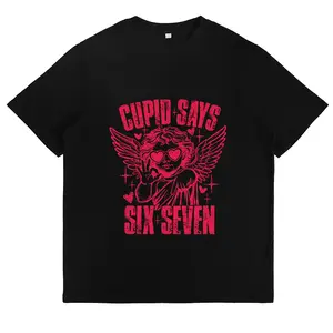 Womens Graphic Tee Vintage Cupid Angel Print Short Sleeve Crewneck Shirt Casual Streetwear Oversized Fit Soft Cotton Top For Valentines Day Outfit