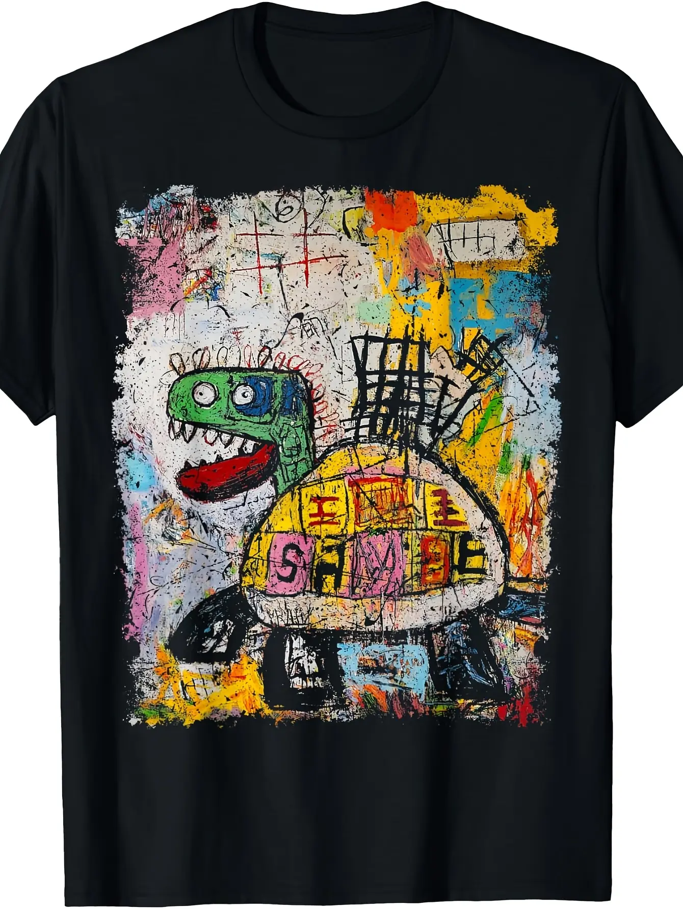 Pop Art Style Turtle S Graffiti T-Shirt Same Style for Men and Women 2026 Summer Short-sleeved Printed T-shirt 180G