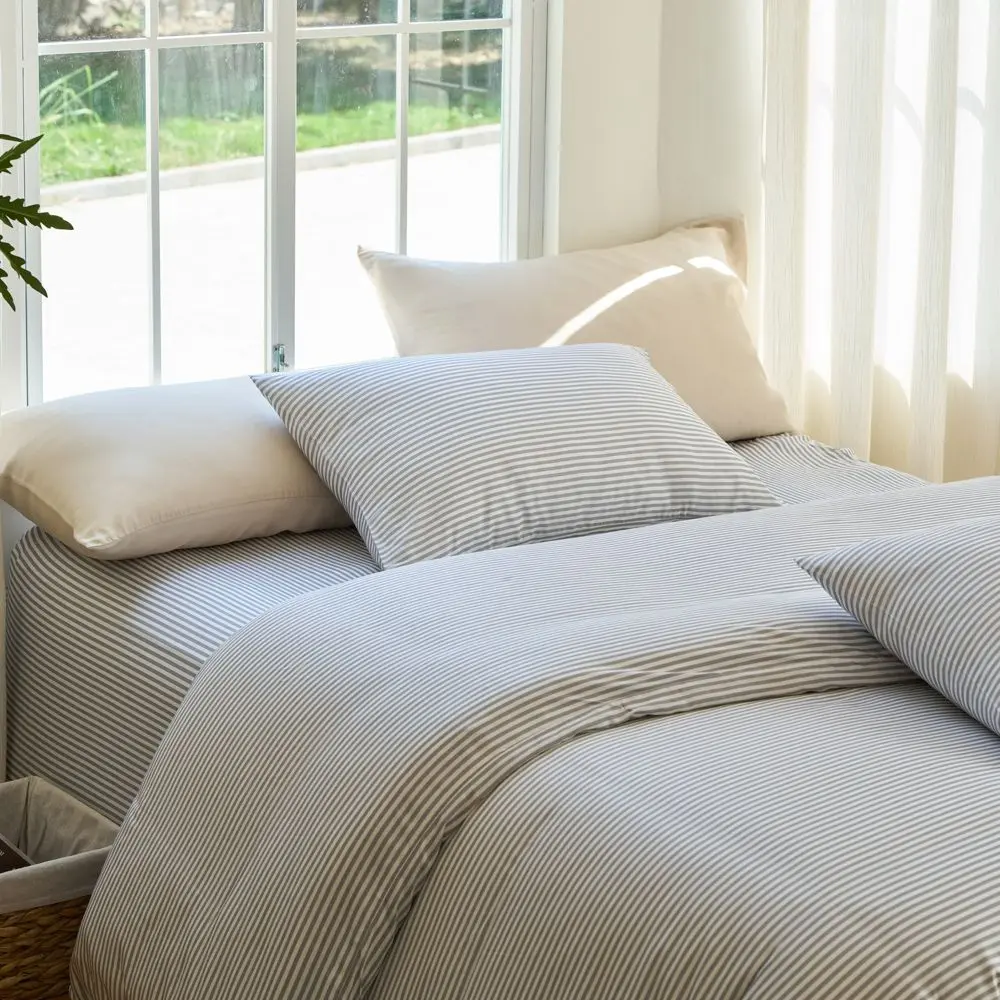 DOZ by SIJO 100% Bamboo Viscose Duvet Cover Set - Organically Grown Bamboo, Buttery Soft, Cooling, High GSM Stripe, Breathable, Machine Wash Tumble Dry (Full/Queen, King)