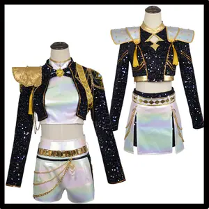 2026K-POP Demon Slayer Mira Black Gold Cosplay Costume Anime Stage Costume Zoe Rumi Cosplay Set Clothes Womenswear 25207-Rumi