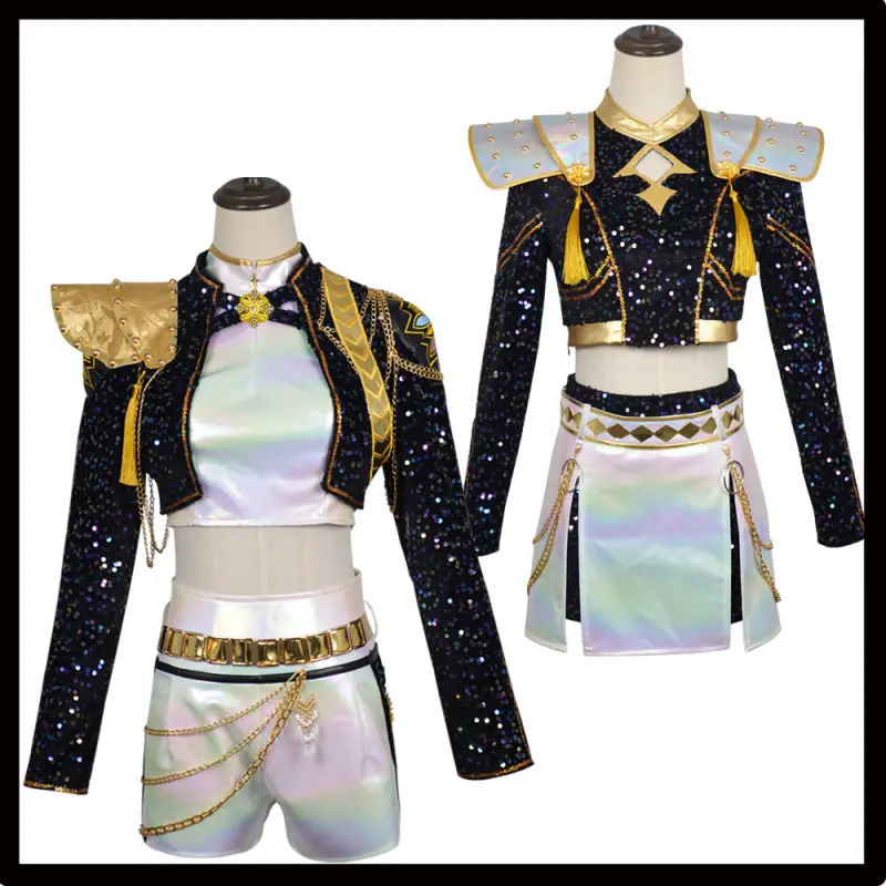 2026K-POP Demon Slayer Mira Black Gold Cosplay Costume Anime Stage Costume Zoe Rumi Cosplay Set Clothes Womenswear 25207-Rumi