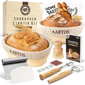 Sourdough Starter Kit | 9" Round & 10" Oval Banneton Bread Proofing Baskets | Sourdough Bread Baking Supplies with Dough Whisk, Scrapers Bread Lame, Cleaning Brush, Detailed Guide & Recipes