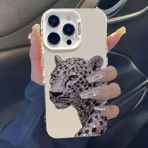 A phone case with diamond leopard pattern electroplating, suitable for iPhone 17 Air/16 Plus/15 Pro Max/14 Pro/13/12/11/XS Max/X phone case, perfect choice for holiday gifts to family, friends, lovers, girlfriends CY183