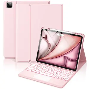 iPad Air 13-inch Case Keyboard M4/M3/M2 Magnetic Wireless Multi-Touch Trackpad Backlit Stain Proof Folio Cover for iPad Pro 12.9 6th 5th 4th 3rd Gen Light Pink Tablet