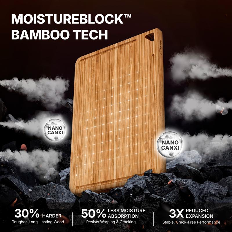 Single Koppen Premium Wooden Cutting Board - Natural Bamboo with Juice Groove, Durable & Reliable, 12" x 8" x 0.8", Ideal for Kitchen, Chopping, and Fruit Prep