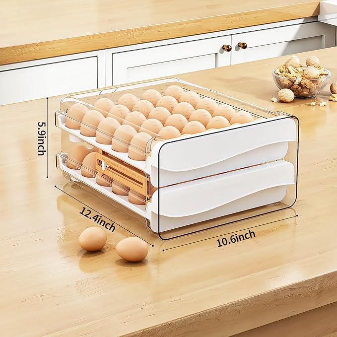 Egg Holder for Fridge 60 Count Large Capactity Egg Storage Container for Refrigerator, Clear Stackable Egg Organizer for Fridge, Coutertop Egg Trays Pull Out Drawer