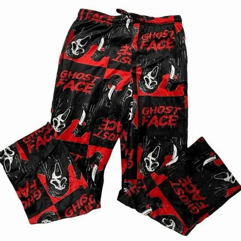 Ghost Face Horror Mask Sleep Pajama Pants – Spooky Halloween Lounge Pants, Horror Inspired Homewear PJs Bottoms, Dark Graphic Sleepwear, Cozy Casual Pants with Pockets