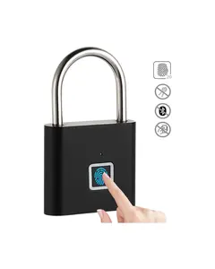 Fingerprint Padlock - Keyless Biometric Gate Locks for Outdoor Fence Storage Gym, Combination Lock USB Rechargeable Black