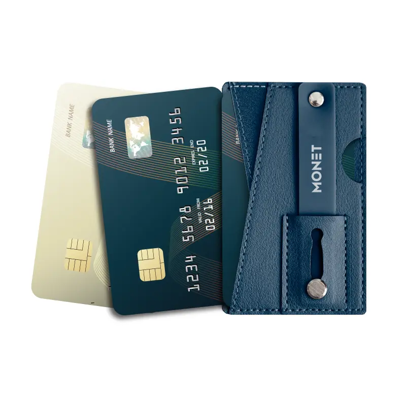 Monet 3 in 1 Adhesive Phone Grip and Slim Wallet Card Holder for Smartphones | Strong Adhesive Sticks To The Back Of Your Phone Case| Never Forget Your Wallet or ID at Home Again