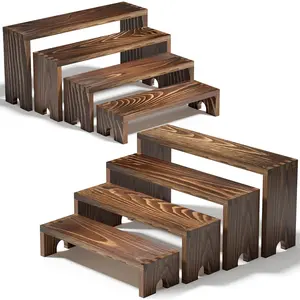 2 Set Large Wooden Tiered Riser Display Stands for Vendor Events, Stackable Wooden Cupcake Stand, Farmhouse Decor Wood Dessert Table Display Set, Vendor Booth Display Items, Food Display Risers for Party