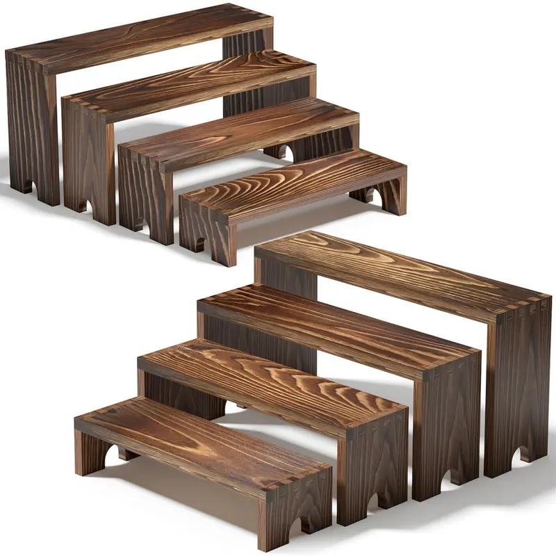 2 Set Large Wooden Tiered Riser Display Stands for Vendor Events, Stackable Wooden Cupcake Stand, Farmhouse Decor Wood Dessert Table Display Set, Vendor Booth Display Items, Food Display Risers for Party