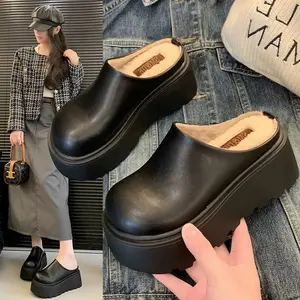Brand GGOR Women's Black Patent Platform Clogs with Faux Fur Fashion Edgy Style Shoes