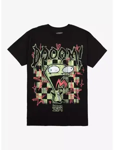 Invader Zim GIR Checker T-Shirt | Retro Cartoon Robot Graphic Tee | Checkerboard Streetwear Shirt | Nickelodeon Animation Fan Gift