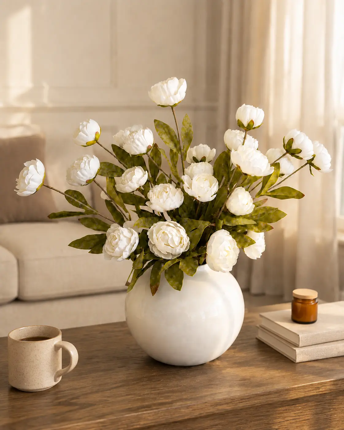6 Stems Artificial Peony Flowers, 24 Heads, 27.9” Long Stem Faux Floral Bouquet for Home, Living Room, Entryway & Wedding Decor