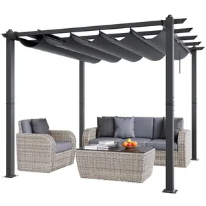VEVOR 10'x10' Outdoor Retractable Pergola with Canopy, Aluminum Pergola with Retractable Canopy, Modern Pergola with Sun Shade Canopy for Patios, Gardens, Decks, Backyards (Gray)