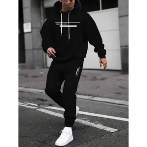Men's Letter Print Drawstring Hoodie & Pocket Sweatpants Two-piece Set, Casual Regular Fit Long Sleeve Hooded Sweatshirt & Jogger Pants for Fall & Winter, Men's Two-piece Outfits for Daily Wearwomen's clothing